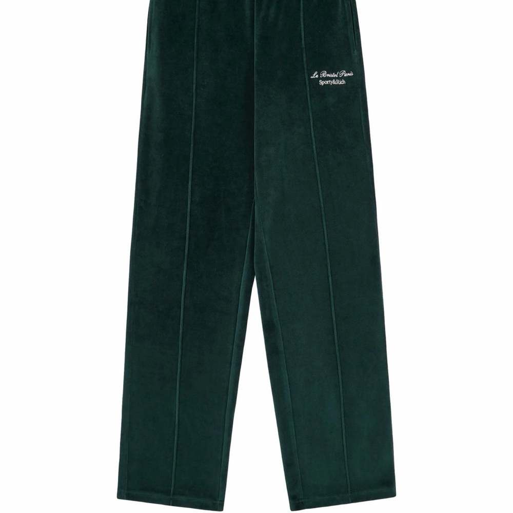 Sporty & Rich Dark Green Velvet Sweatpants